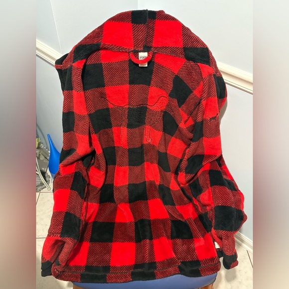 NWOT PINK Victoria’s Secret buffalo plaid bling fleece hooded robe, Size XS/S - Picture 10 of 16